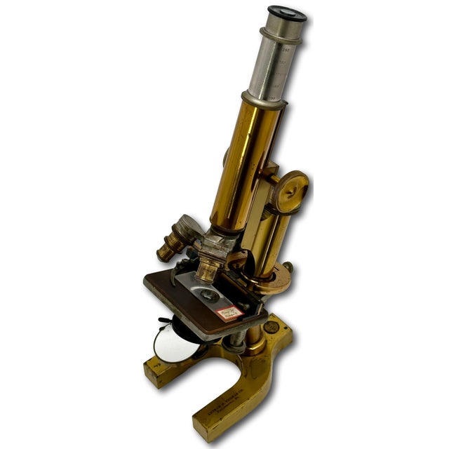 Antique Fine Quality Fancy Model Solid Brass Doctors Microscope by Bausch & Lomb Optical Co. New York - Circa 1898 For Sale - Image 13 of 18