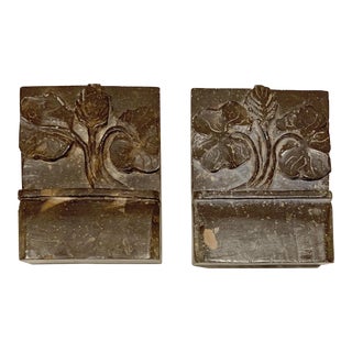 Early 20th Century Chinese Carved Fleurette Soapstone Bookends - a Pair For Sale
