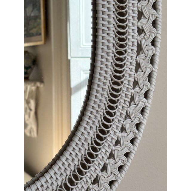 Late 20th Century Vintage Boho White Wicker Wall Mirror For Sale - Image 5 of 10
