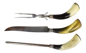 Vintage Fuller Bros Ltd. Natural Cow Horn Handle Cutlery, 3 Pieces