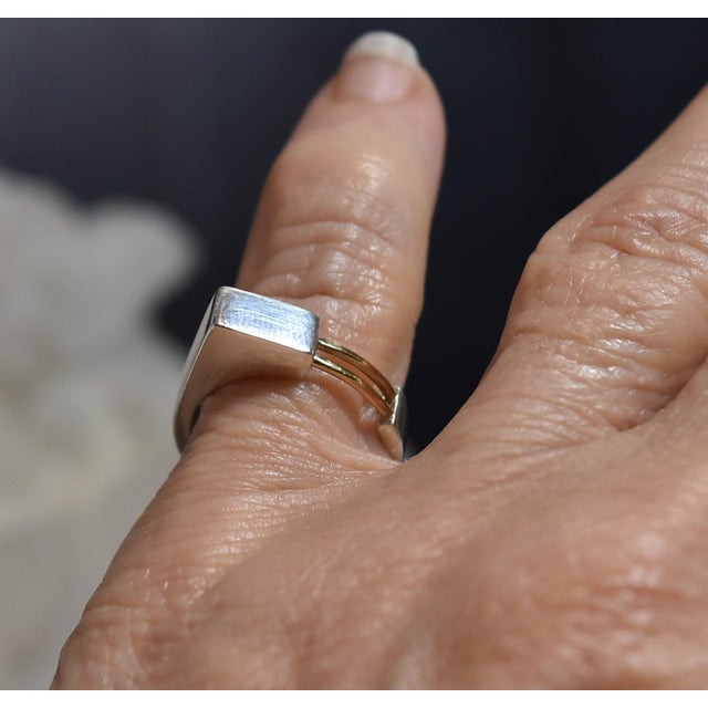 Vintage Artisan Hand Crafted Sterling Silver 14k Gold Modern Ring Sz 5.75 For Sale - Image 14 of 17