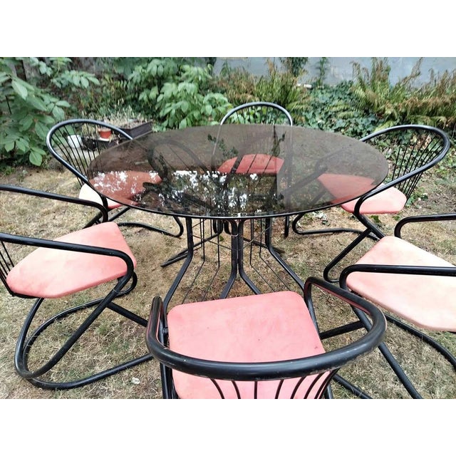 Mid-Century Modern Six-Piece Rima Wire Dining Set with Smoked Glass Table by Gastone Rinaldi, 1970s, Set of 7 For Sale - Image 3 of 6