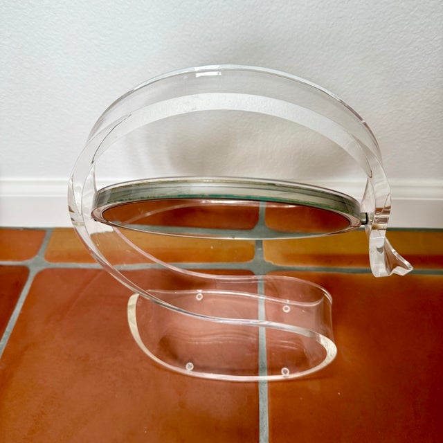 Mid Century Modern Lucite Acrylic Swan Vanity Magnifying Mirror Vintage MCM VERY COOL tabletop mirror. Shaped like a swan...