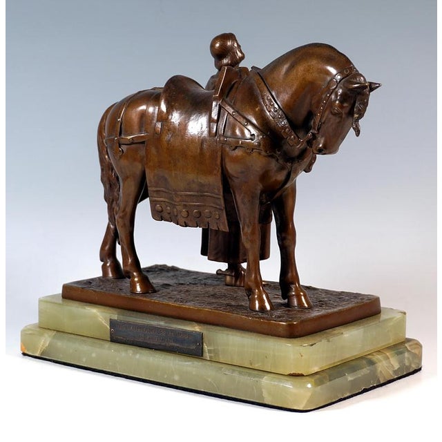 Viennese Bronze Parsifal with Horse on Onyx Base attributed to Carl Kauba, 1900s For Sale - Image 3 of 12