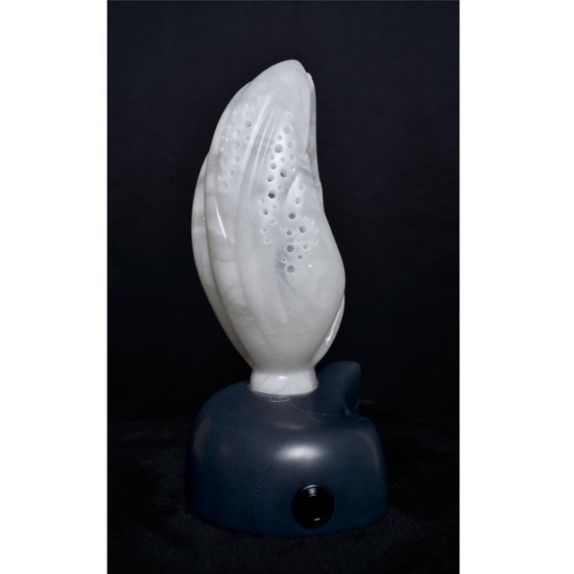 White Alabaster Ebony Soapstone UVLit Metaphysical Flower Stone