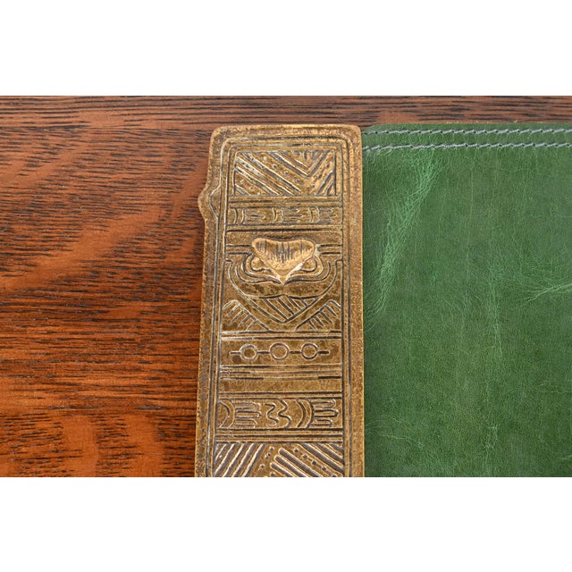 Tiffany Studios Tiffany Studios New York American Indian Bronze Doré Blotter Ends With Leather Desk Blotter For Sale - Image 4 of 12