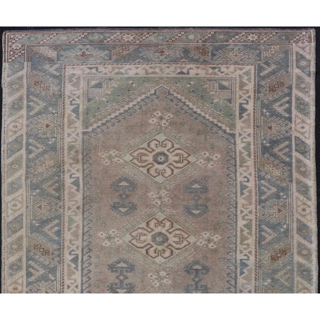 Vintage Turkish Rug with Unique Design in Blue, Taupe, Butter & Neutral Colors. Keivan Woven Arts / rug EN-15376, country...