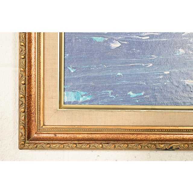 Original Artist Signed Abstract Rocky Seascape Oil Painting in Carved Giltwood Frame For Sale - Image 10 of 13