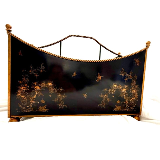 Black Pair of Vintage Italian Hand-Painted Chinoiserie Tole Accessories for Bergdorf Goodman For Sale - Image 8 of 11