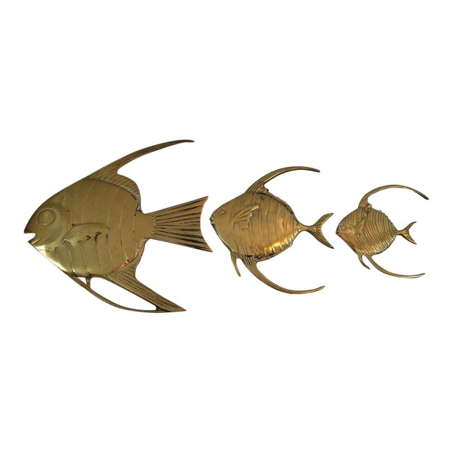 Vintage Brass Fish Metal Gold Angel Fish Wall Sculptures Set of 3