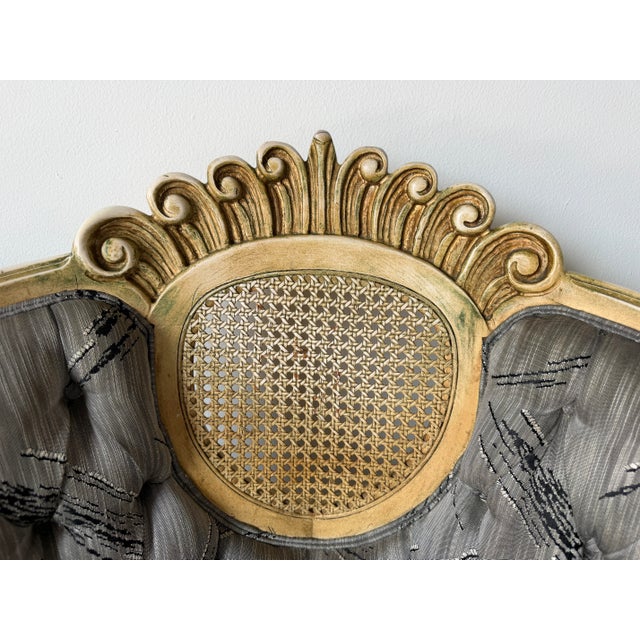 Vintage Hollywood Regency Cane Back Tufted Lounge Chairs - A Pair For Sale - Image 11 of 13