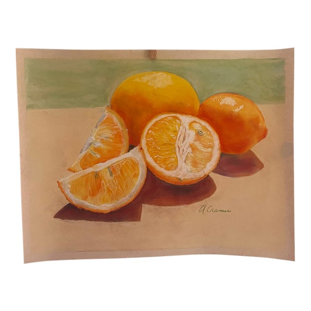 Original Oil Pastel Still Life Orange Slices Citrus Fruit Painting Signed Cramer For Sale