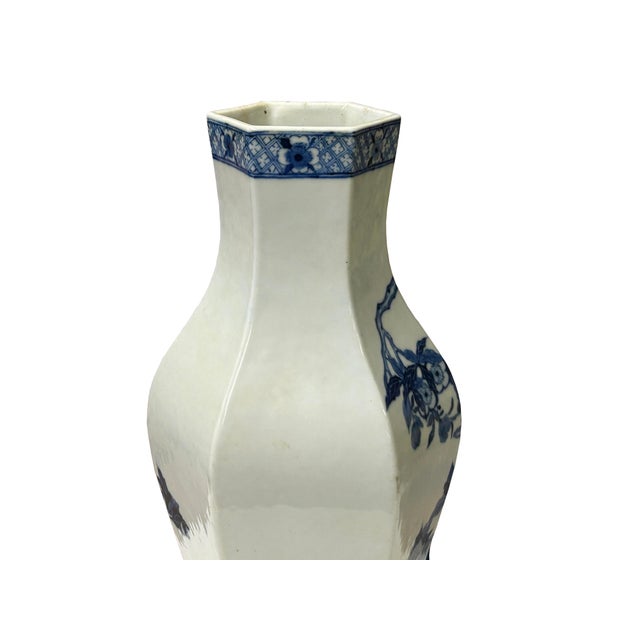 Vintage Chinese Blue White Hexagonal Flower Bird Porcelain Vase For Sale - Image 15 of 15