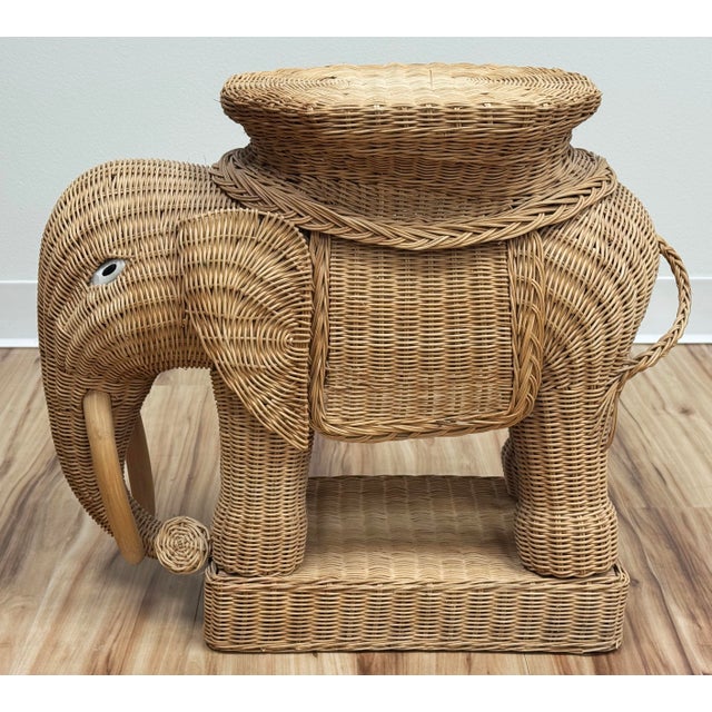 Vintage Wicker Elephant Stool or Plant Stand For Sale - Image 9 of 11