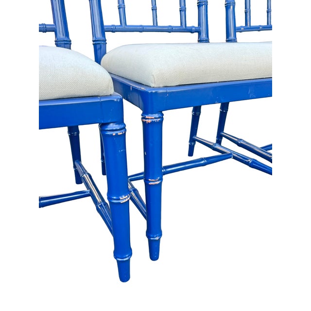 Faux Bamboo Chinoiserie Style Blue Dining Chairs in Blue Set of 8 For Sale - Image 9 of 14