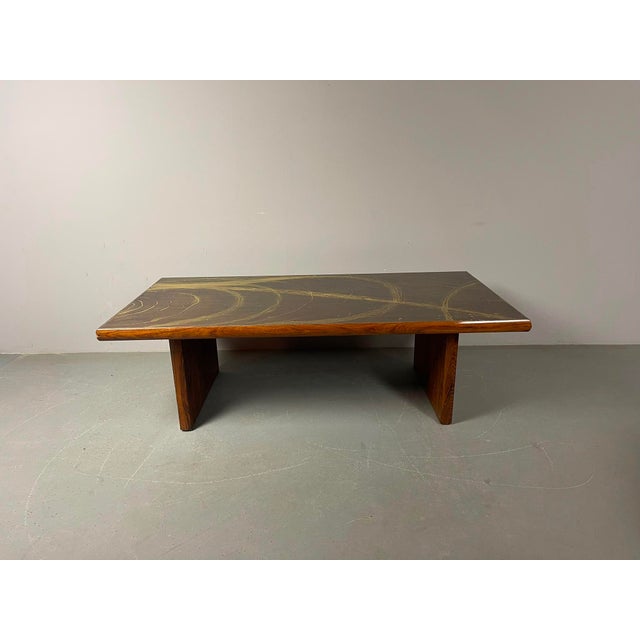 Wood Artistic Brutalist Brass-Etched Coffee Table in the style of Bernhard Rohne, Germany, 1960s For Sale - Image 7 of 17