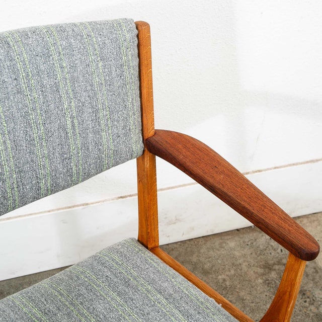Brown 1960s Mid Century Danish Modern Armchairs Dining Chairs Teak Gray Wool Oak Captain MCM For Sale - Image 8 of 13