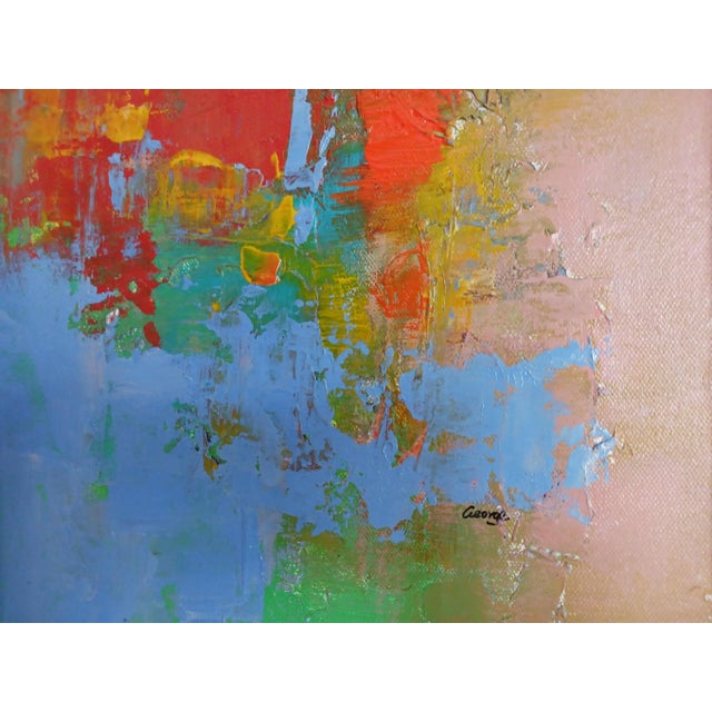 1990s Pair Vintage Color Field Abstract Midcentury Paintings Rose and Blue For Sale - Image 5 of 11