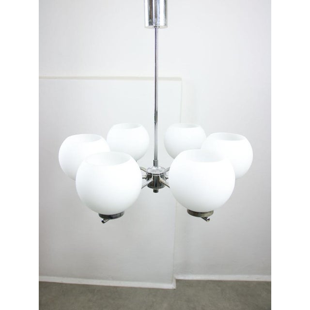 Vintage Italian Chrome and Opaline Chandelier, 1970s For Sale - Image 14 of 15
