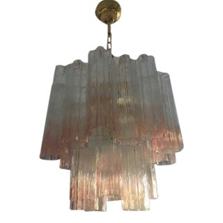 Murano Style Glass Vanished Pink Tronchi Venini Style Chandelier For Sale