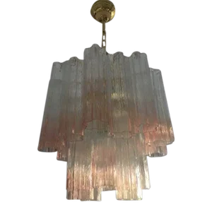 Murano Style Glass Vanished Pink Tronchi Venini Style Chandelier