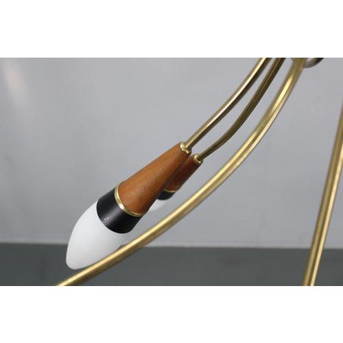 Brass, Teak and Opaline Glass Chandelier by Rupert Nikoll, Austria, 1960s For Sale - Image 18 of 18