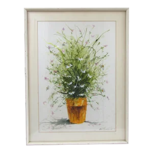 Vintage Original E. G. Bengert Watercolor Painting of Daisies Flowers in Pot