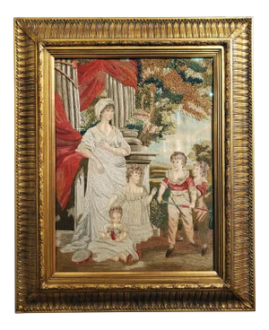 Large English Silk and Wool Portrait of Mother & Her Four Children, After John Hoppner r.A.