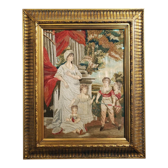 Regency Silk and Wool Needlework Portrait of Lady Anne Lambton and Family After John Hoppner Circa 1800–1820 For Sale