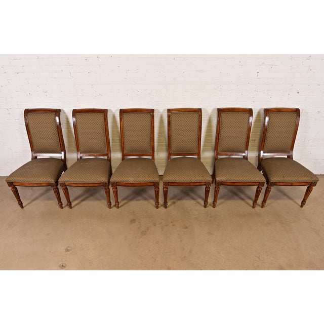 Late 20th Century Ethan Allen French Regency Louis XVI Carved Cherry Wood Upholstered Dining Chairs, Set of Six For Sale - Image 5 of 10