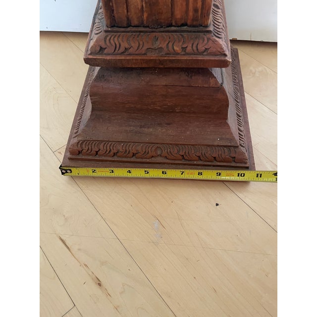 Wood Antique Wooden Carved Column Pedestal Plant Stand For Sale - Image 7 of 12