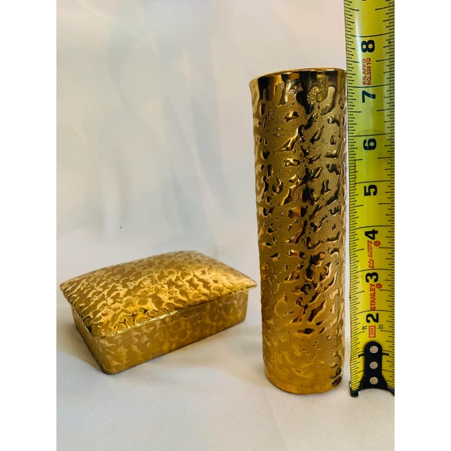 Ceramic 1970s 22 Kt Gold Ceramic Bud Vase and Trinket Box Vanity Set - 2 Pieces For Sale - Image 7 of 13