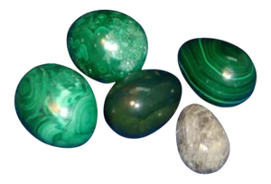 Stone Malachite & Rock Crystal Egg Objects- Set of 5