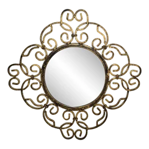 Mid-Century Modern Decorative Hand Forged Wrought Iron Brass Finish Round Wall Mirror