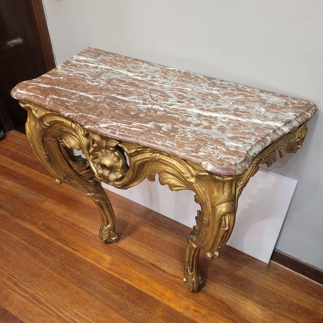 18th Century Louis XV Wall-Mounted Console Table in Carved and Gilded Wood, France For Sale - Image 5 of 18