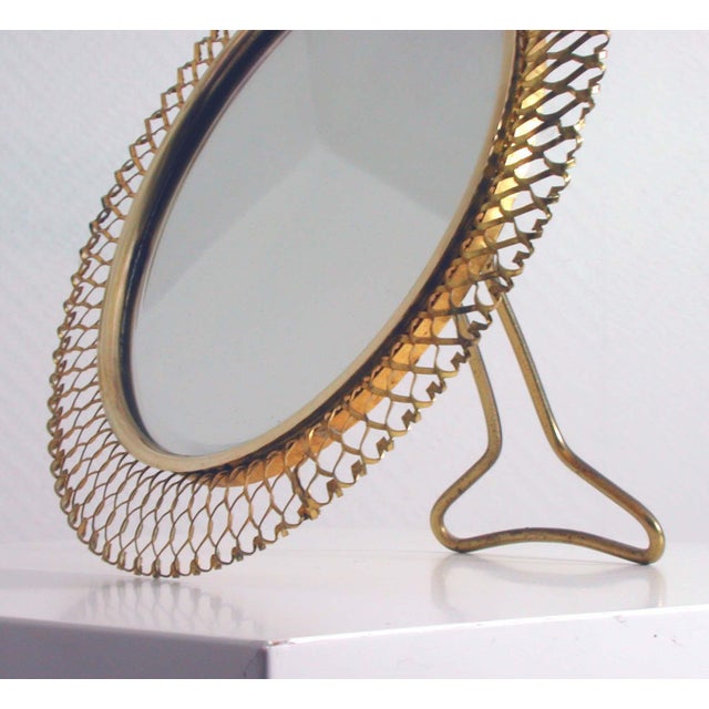 Metal Mid-Century German Brass Vanity Table Mirror from Vereinigte Werkstätten Munich For Sale - Image 7 of 12