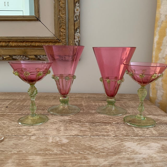 Vintage Salviati Glass Murano Champagne Coupe Glasses a Pair