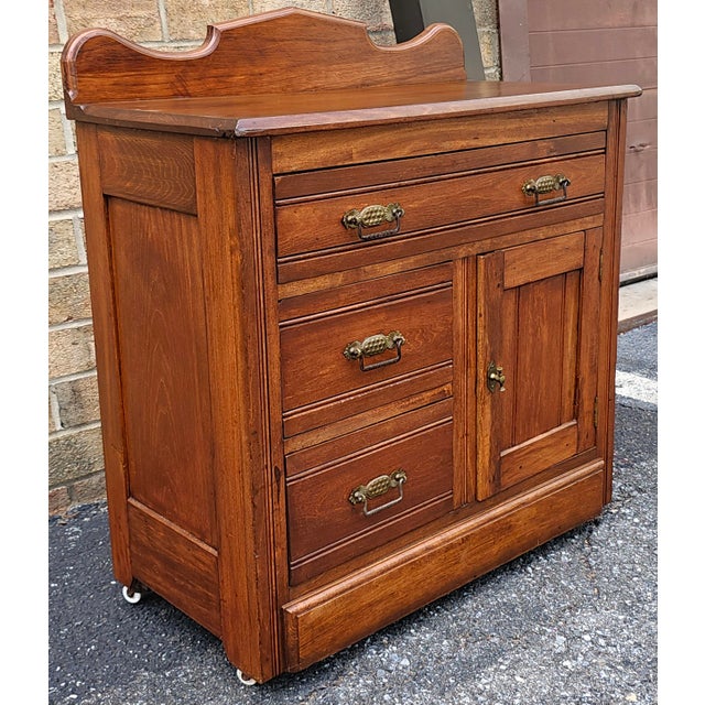 Early American Style Side Chest of Drawer / Washstand on Wheels, Circa 1910s For Sale - Image 12 of 13