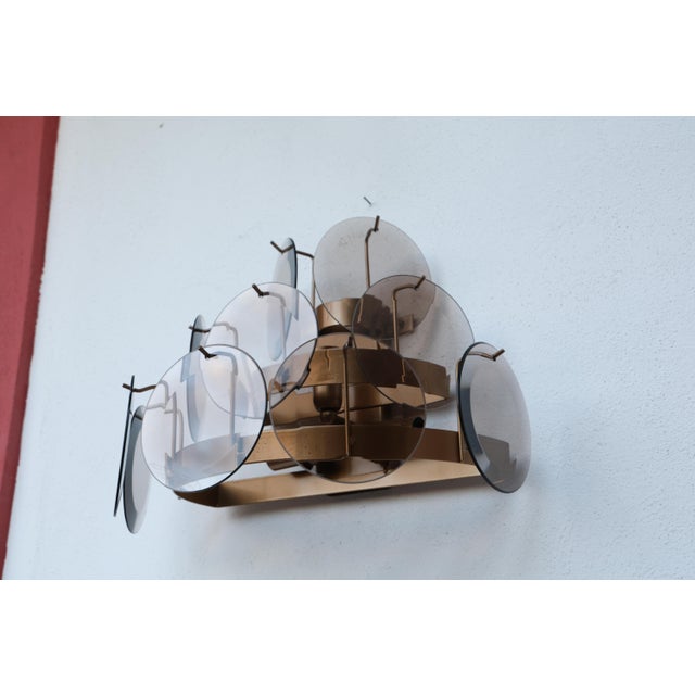 1970 Vistosi Murano Wall Light Smoked Disc - Set of 2 For Sale - Image 10 of 11