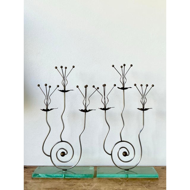 Vintage Postmodern Three Candle Candelabra After Tony Evans - A Pair For Sale - Image 11 of 12