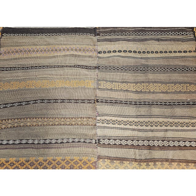 Antique Uzbek Tribal Soumak Kilim, Flat-Woven Wool, Stripe Pattern, Earth Tones, 5x8 For Sale - Image 9 of 14