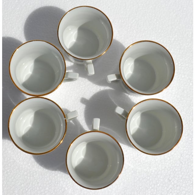 1950s Italian Demitasse Espresso Cup Set of 6 Matching Saucers Gold Leaf Porcelain For Sale - Image 9 of 14