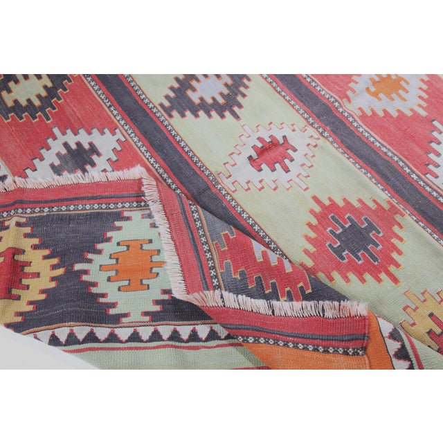 1950s Multi Soft Colors Vintage Turkish Kilim Rug-5' 7'' X 10' 7'' For Sale - Image 4 of 12