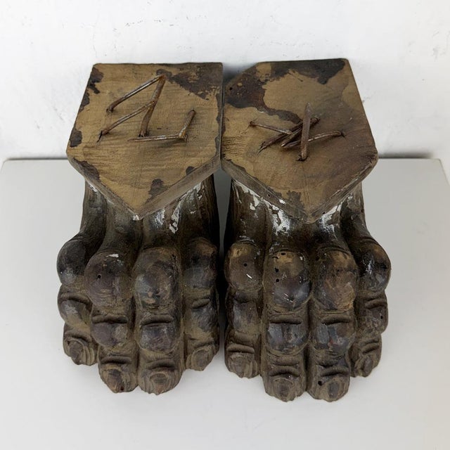 Carved Wooden Lion Paws, Set of 2 For Sale - Image 3 of 13