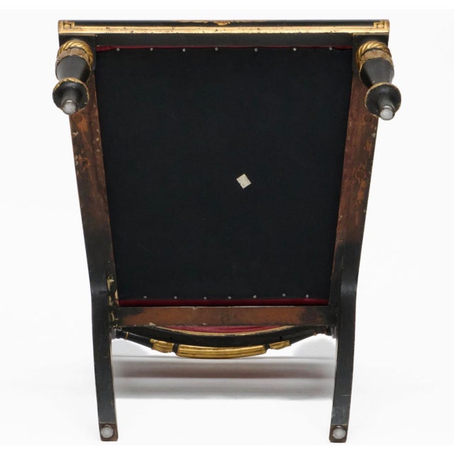 Wood Early 19th Century Danish Parcel Gilt and Black With Red Leather Upholstery Empire Arm Chair. French Style For Sale - Image 7 of 7