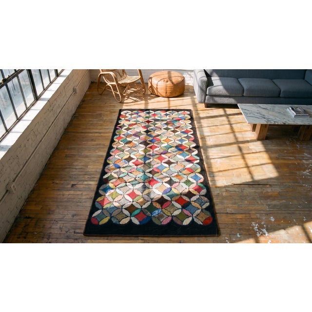 1920s Multicolor Geometric Antique American Hooked Rug 3'7" X 8'9" Knotted Wool Carpet For Sale - Image 14 of 15