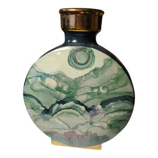 Mid-Century Modern Abstract Teal Mountain Scape Ceramic Art Decanter For Sale