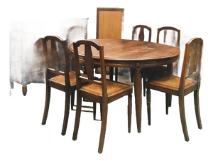 Art Deco Dining Room Set in Finely Carved Walnut, 20th Century, Set of 9
