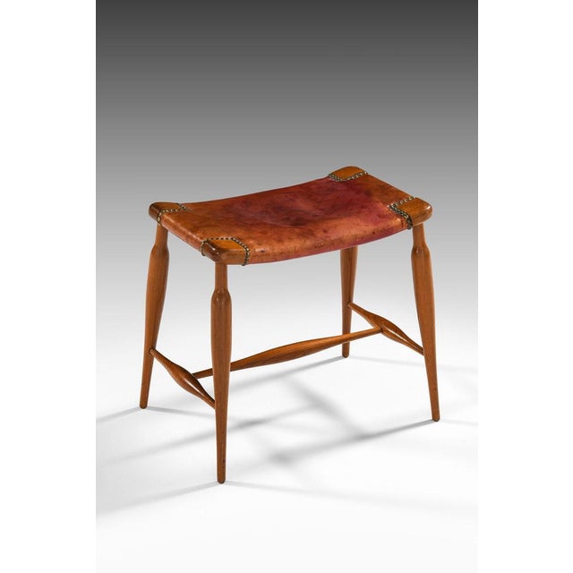 Stool in Mahogany and Original Leather attributed to Josef Frank, 1950s For Sale - Image 3 of 6