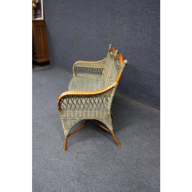 Wicker Loveseat With Decorative Lattice Back For Sale - Image 10 of 13